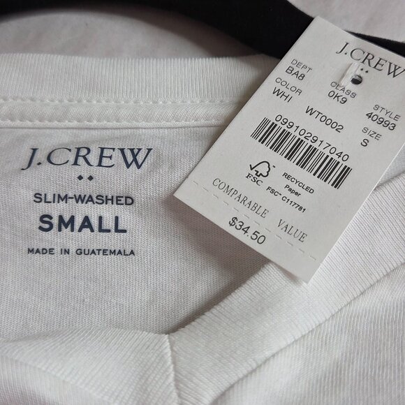 NWT J. Crew Men's Slim-Washed Small White V-Neck Tee - Picture 4 of 6